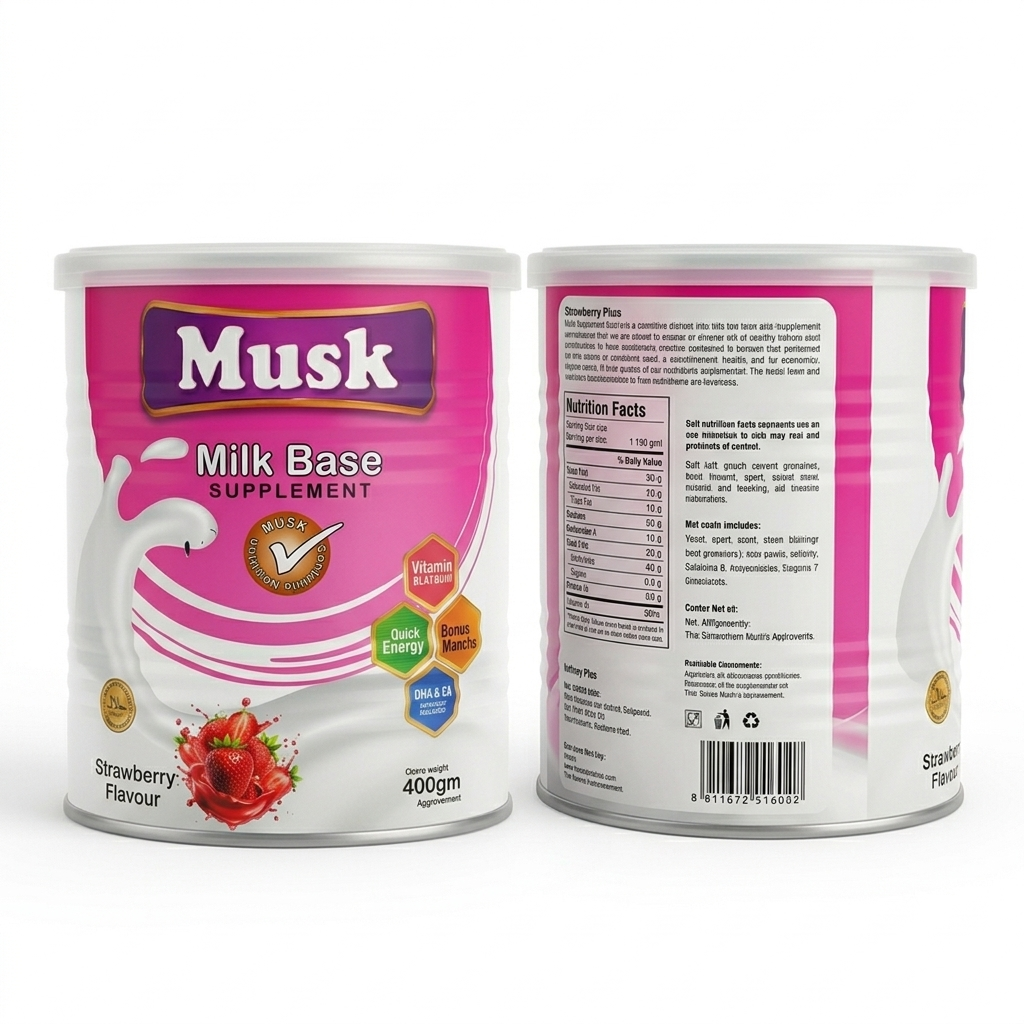 Musk Strawberry Flavour Milk Base Nutritional Supplement – Complete Daily Nutrition for Energy, Growth & Wellness